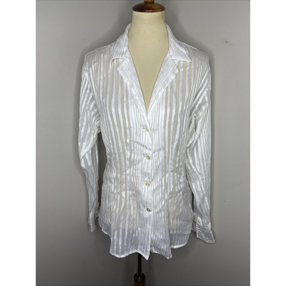 Jill Mcgowan Cotton Sheer White Stripe Longsleeve Collared Oxford XL